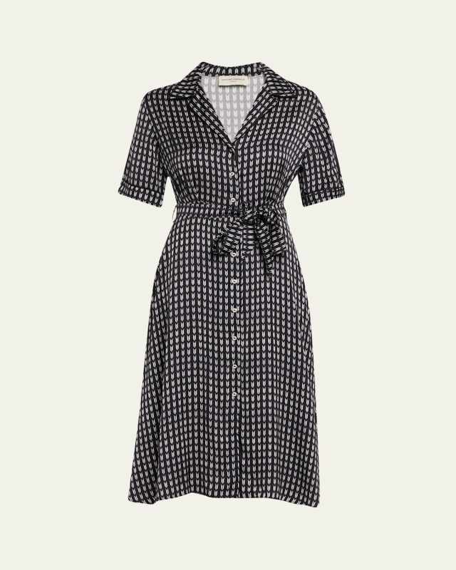 Benedicte Short-Sleeve Tulip-Print Shirtdress